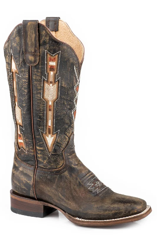Closeout Sale Roper Womens Brown Leather Arrows 12In Cowboy Boots