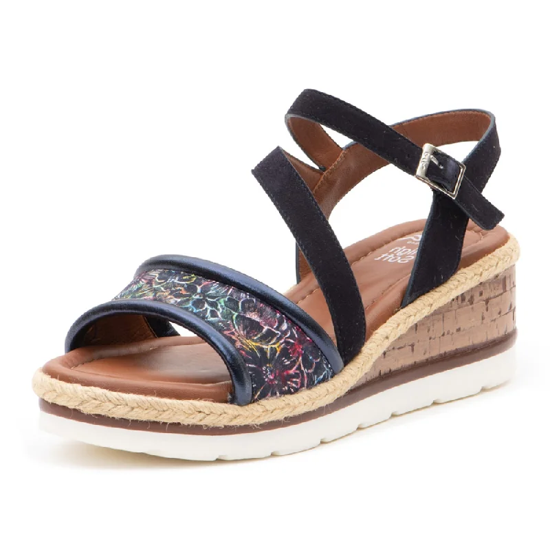 Price Drop Ara Cabazon Navy Leather Wedge Sandal (Women's)