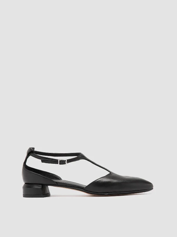 Final Offer SAGE 103 - Black Leather T-Bar Shoes