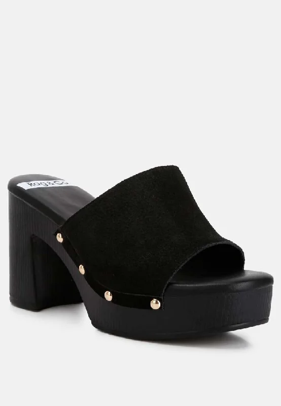 Weekend Offers That Delight Cartera Suede High Block Heel Clogs In Black
