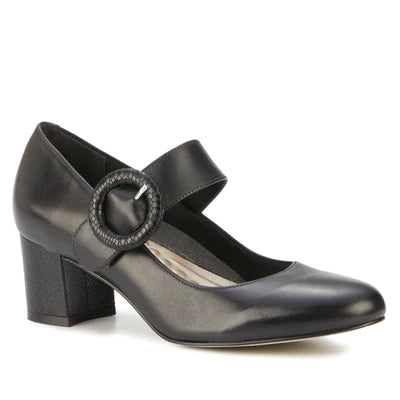 Act Fast Jackie Pump: Black Leather with Snakeskin I Walking Cradle