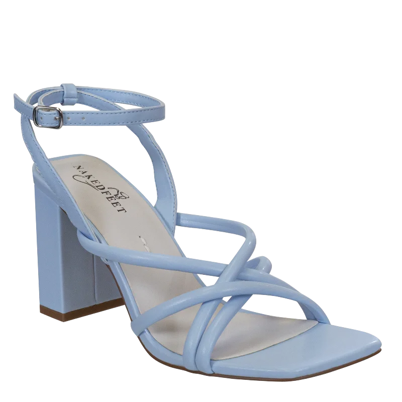 Weekend Discounts to Delight NAKED FEET - MOOD in LIGHT BLUE Heeled Sandals