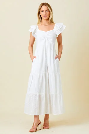 Today Only Ruched Teired Maxi Dress Off White