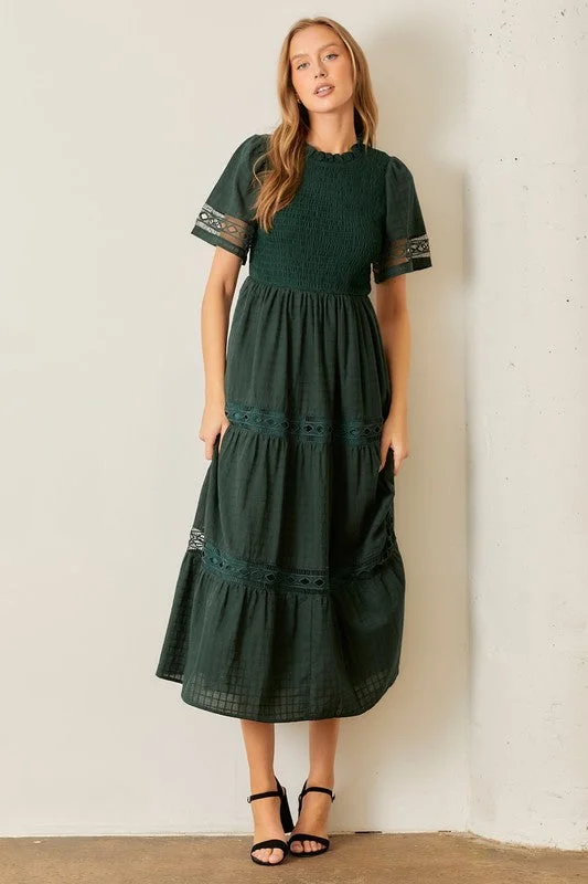 Pay Less Smocked Maxi Dress Hunter Green